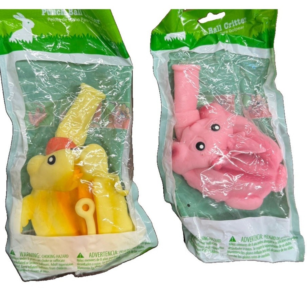 2 Stretchable Punch Ball Critter Toy Bunny Chick Inflatable Ages 8+ New